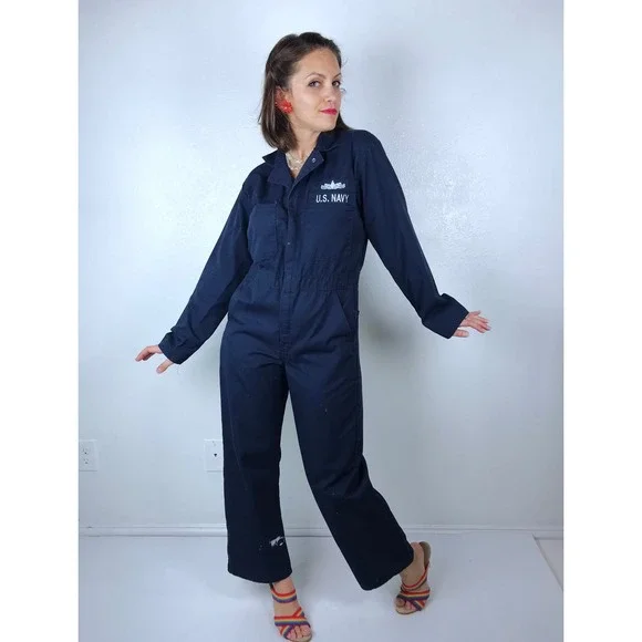 vintage US NAVY COVERALLS womens Md/L/36R military boiler suit sailor utility